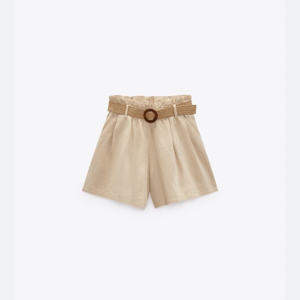 🩷ZARA BELTED LINEN BLEND PAPERBAG SHORTS